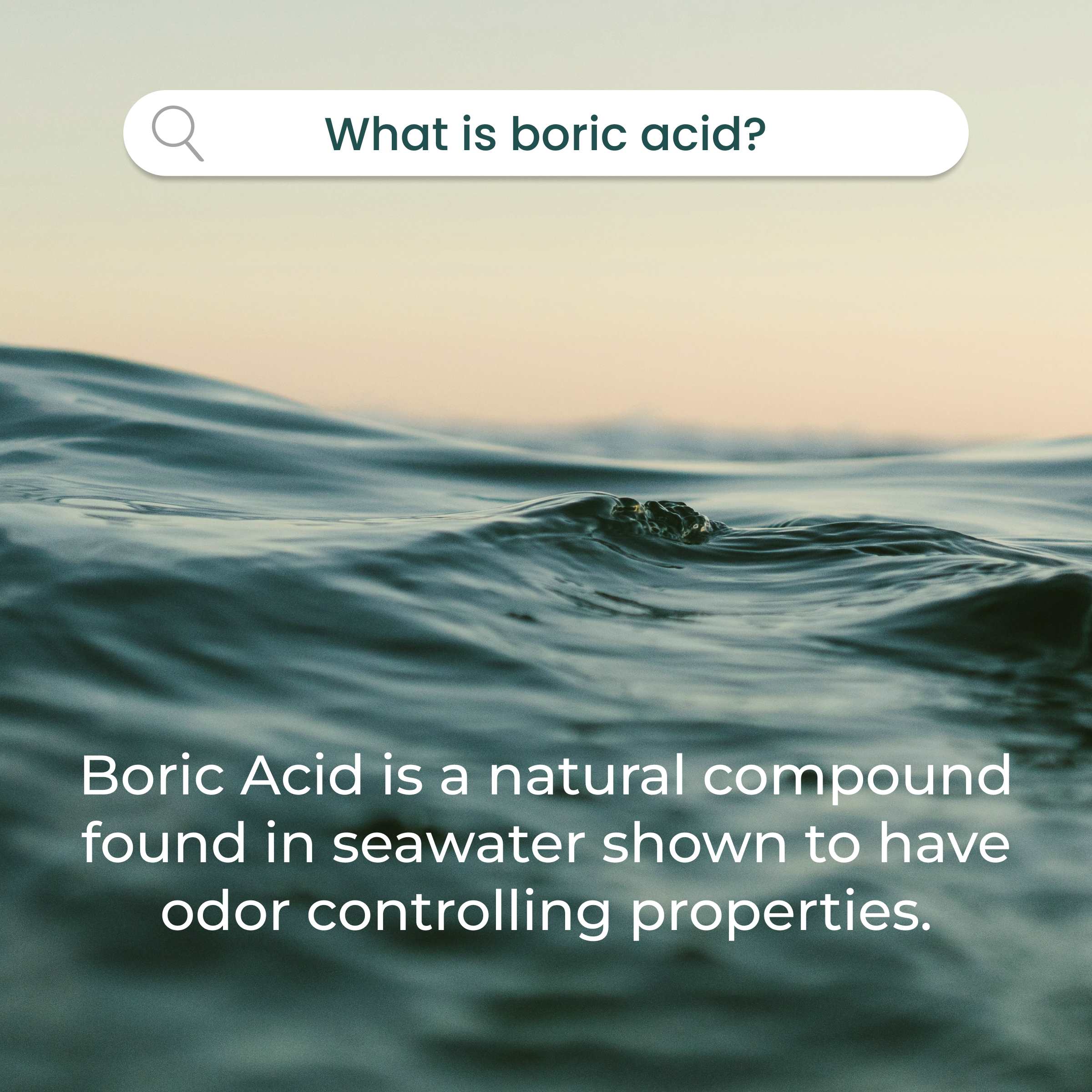 Waves in water with text overlay about boric acid