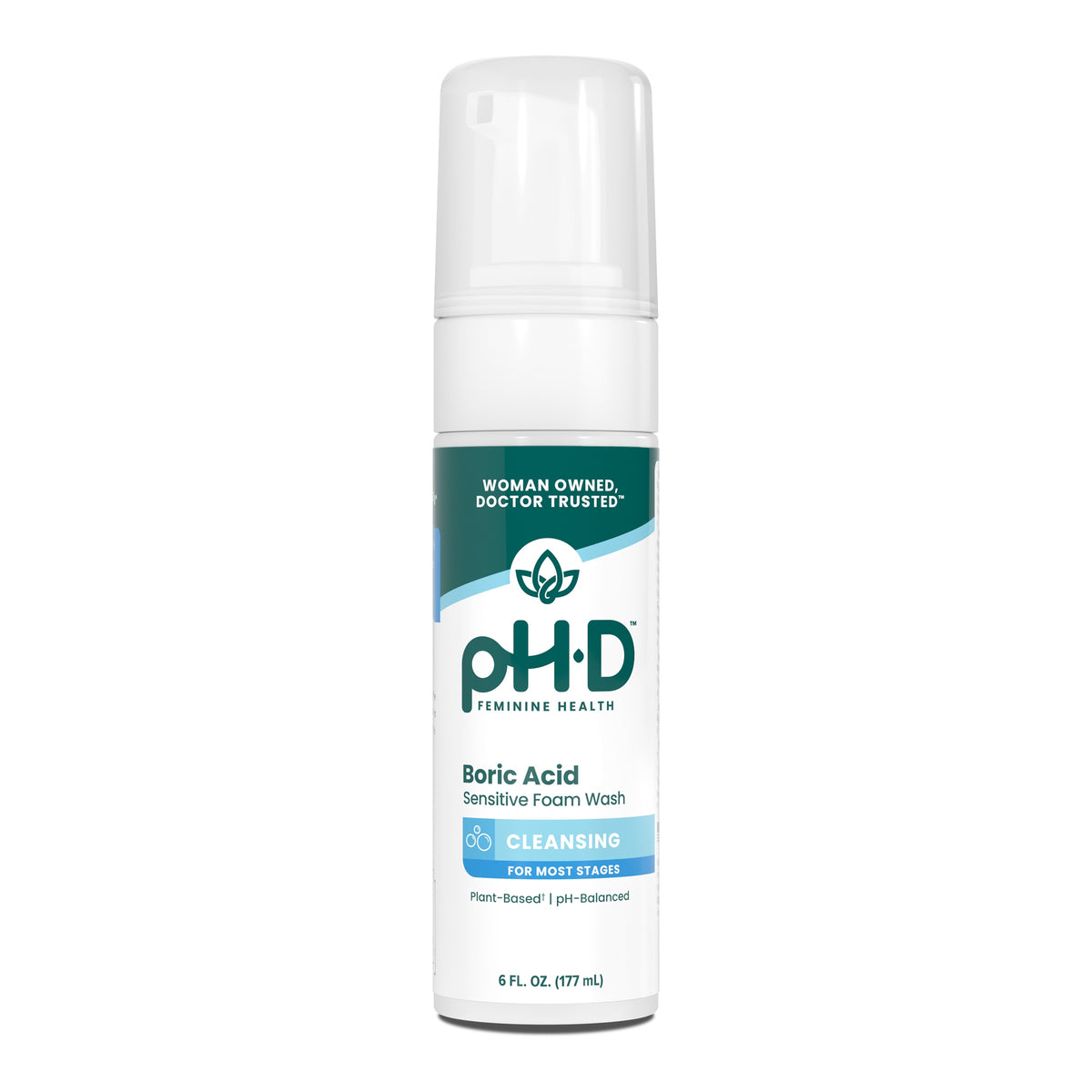 Bottle of pH-D Feminine Health Boric Acid Foam Wash.