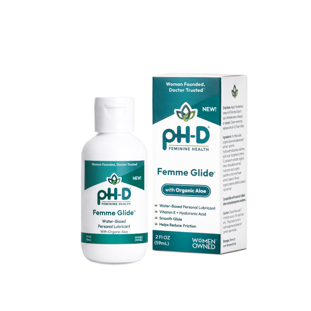 PH-D Feminine Health Femme Glide bottle and packaging on a white background
