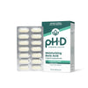 pH-D Feminine Health Moisturizing Boric Acid vaginal suppositories shown with a silver blister pack of off-white capsules next to its green and white retail box on a white background.