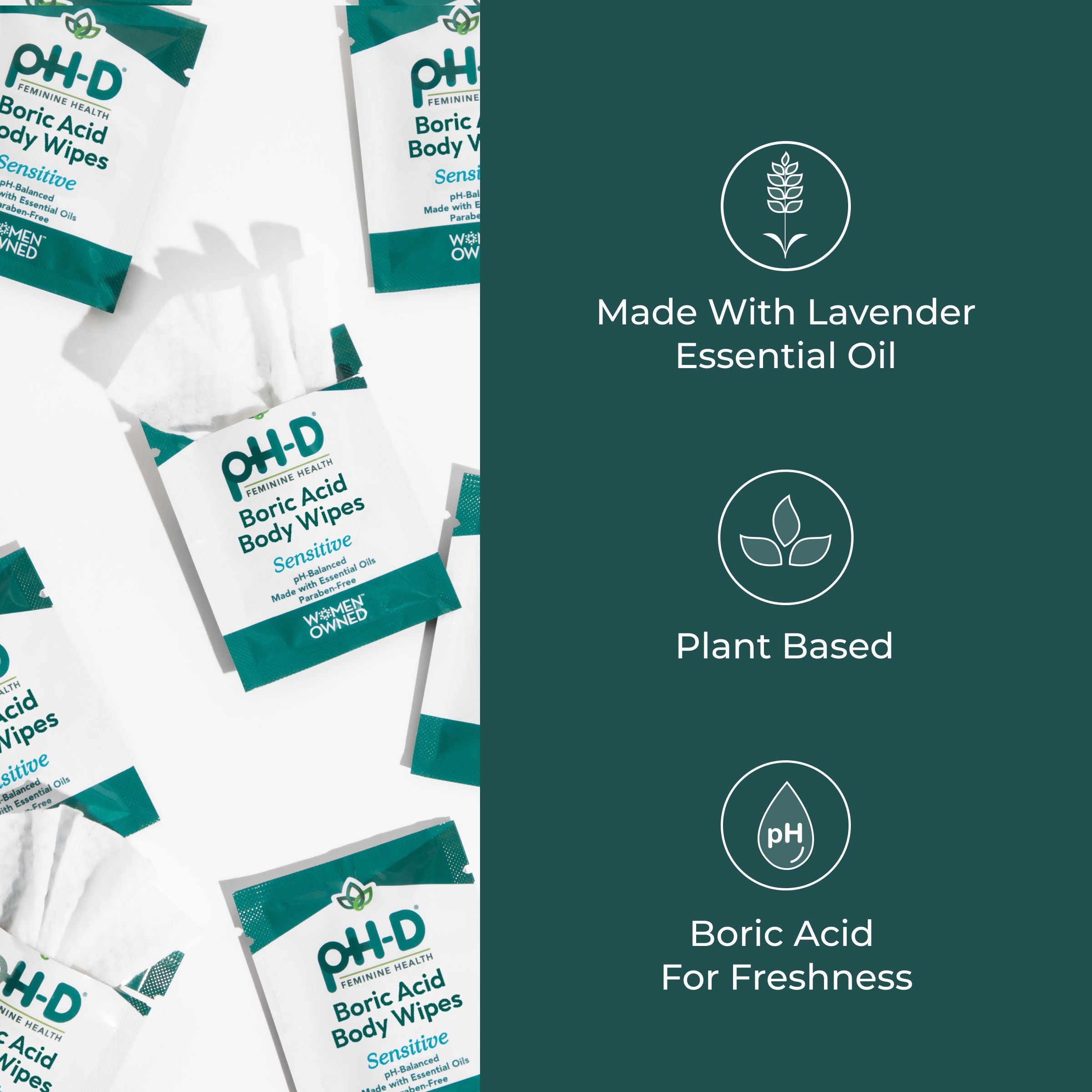 Boric Acid Body Wipes: made with lavender essential oil, plant based, boric acid for freshness