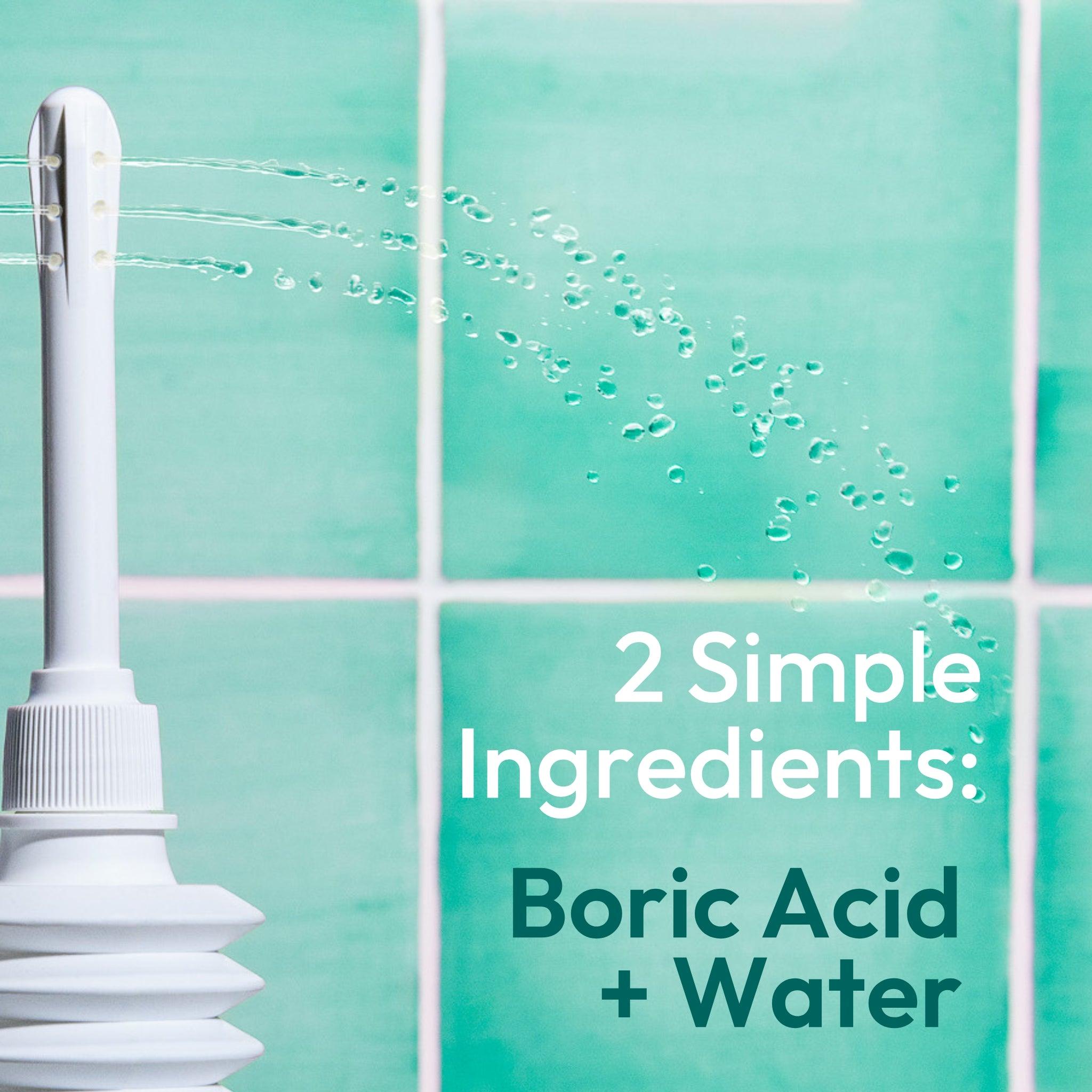 A vaginal douche squirting out an instant odor rinse of boric acid and water.