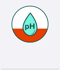 pH indicator with a green droplet and red background on a white background