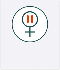 Symbol combining female gender symbol with pause icon on a white background