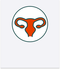 Logo of a stylized uterus with red body and green outlines on a white background