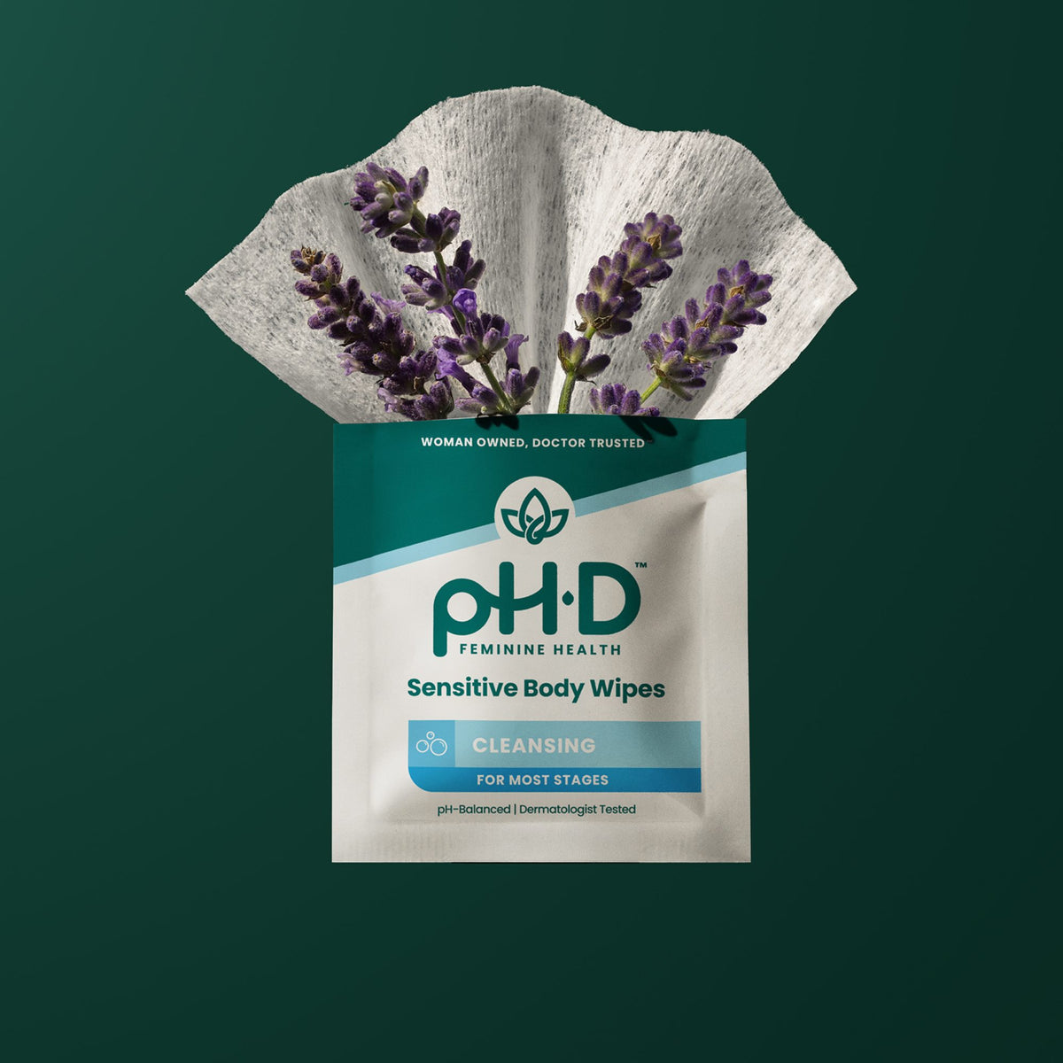 pH-D Feminine Health Sensitive Body Wipes with lavender. 