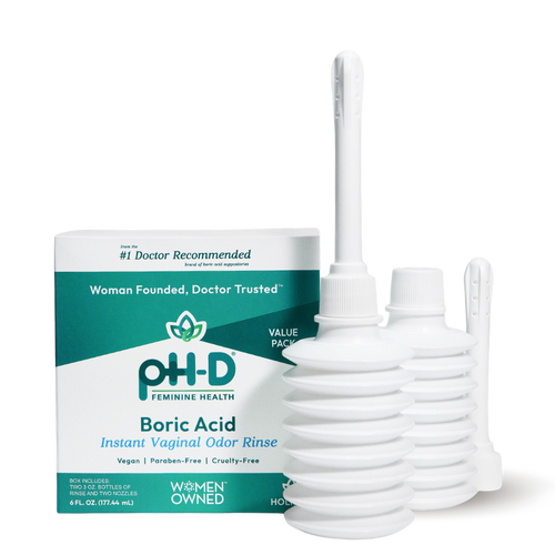 PH-D Boric Acid Instant Vaginal Odor Rinse with packaging on a white background