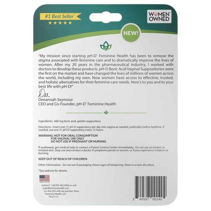 pH-D Boric Acid Suppositories Travel